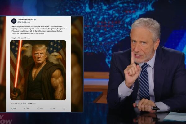 Jon Stewart has a blunt reaction to Trump’s AI generated Star Wars meme